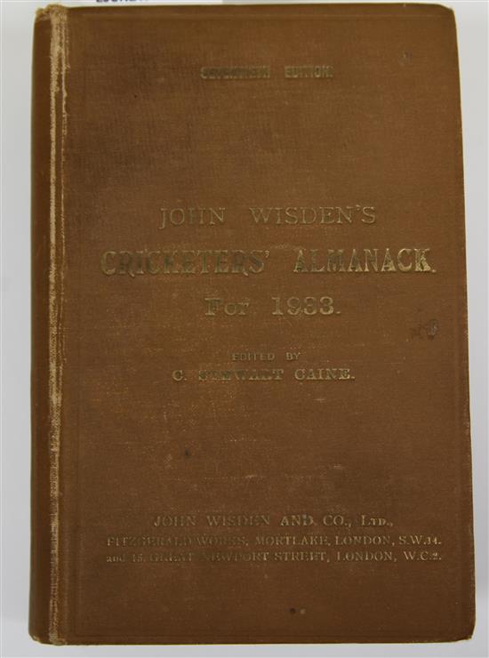 A Wisden Cricketers Almanack for 1933, original hardback binding